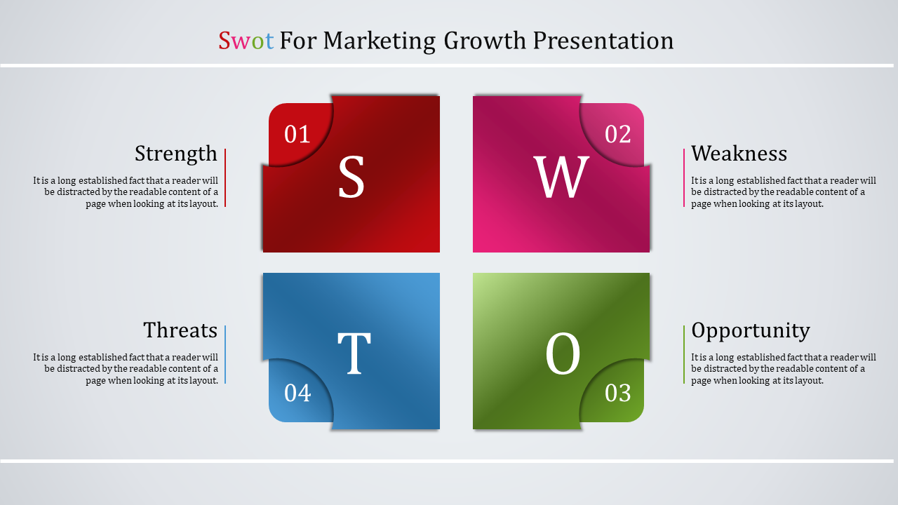 swot analysis powerpoint slide-swot for marketing-4-multi color